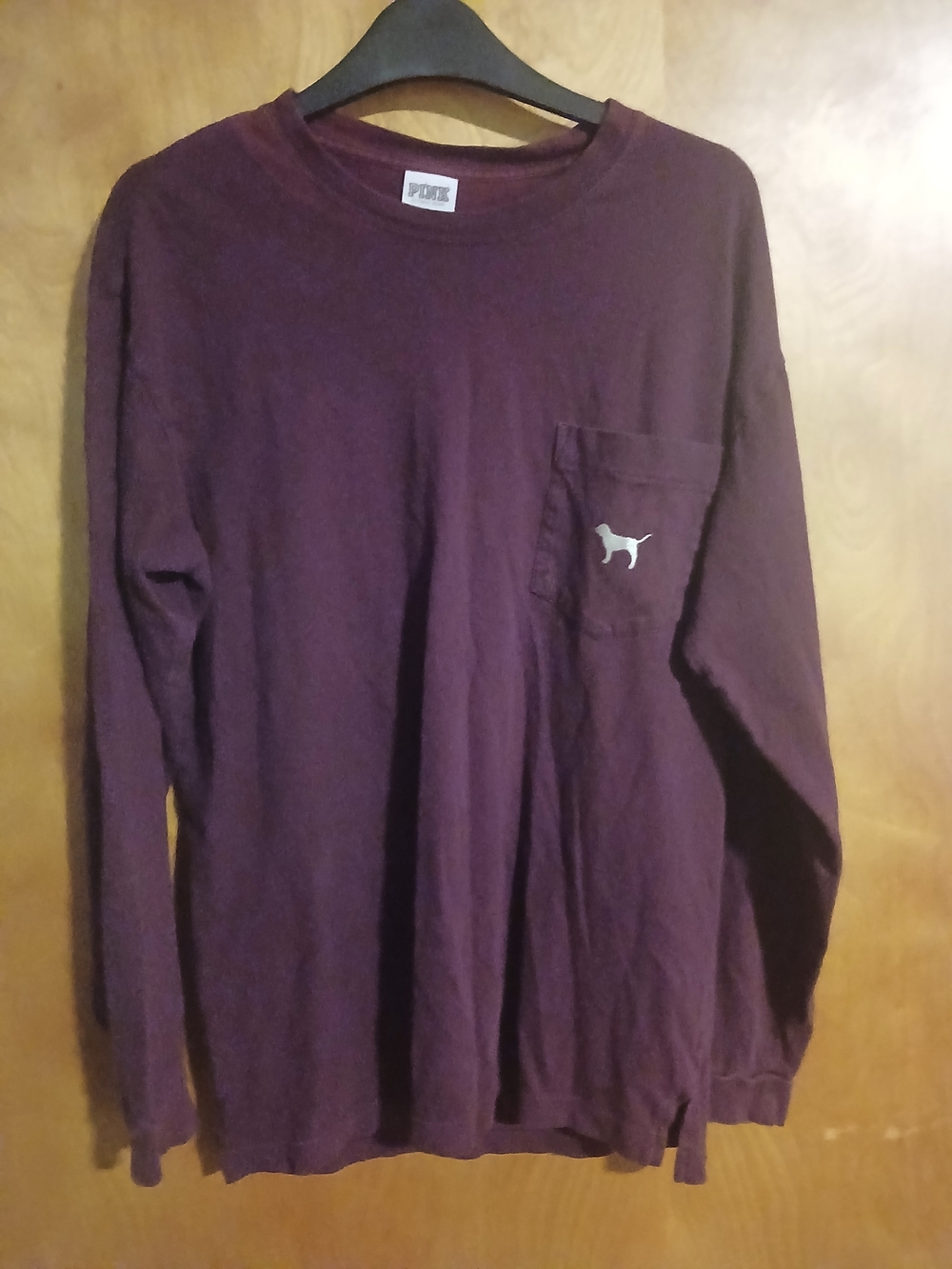 PINK Victoria's Secret Long Sleeve Pocket Tee - Deep Plum With Silver Sequins.